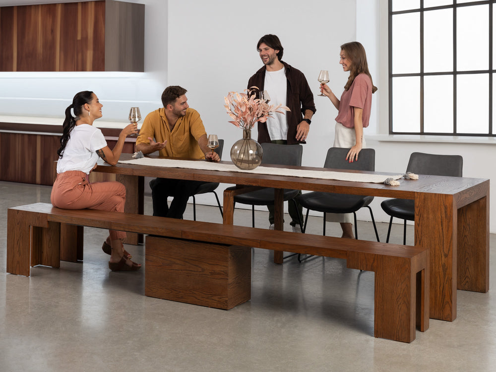 American Walnut::Gallery::Expanded American Walnut Transformer Table Shown with Bench